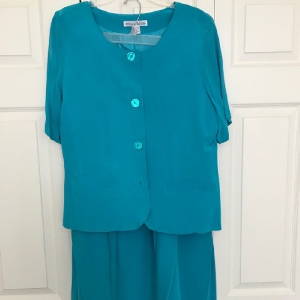 David Hollis -- Turquoise Silk Jacket & Skirt Set